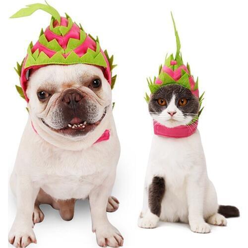 Dragon Fruit Shape Pet Headgear Cat Puppy Dog Fruit Dress Hat Party Clothing Dog Accessories For Small Dogs Birthday Cap Costume