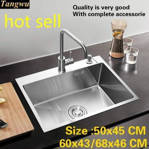 Free shipping Standard vogue kitchen manual sink single trough food grade 304 stainless steel hot sell 50X45/60X43/68x46 CM
