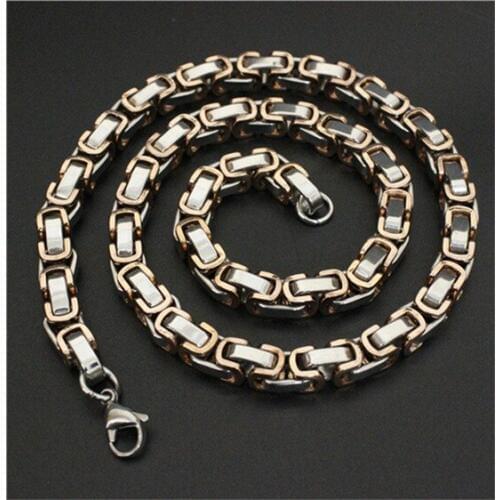 22 inch 8mm/6mm/4mm Byzantine Box Chain 316L Stainless Steel Cool Mens Gold Polishing Motorcycles Chains Biker Necklace