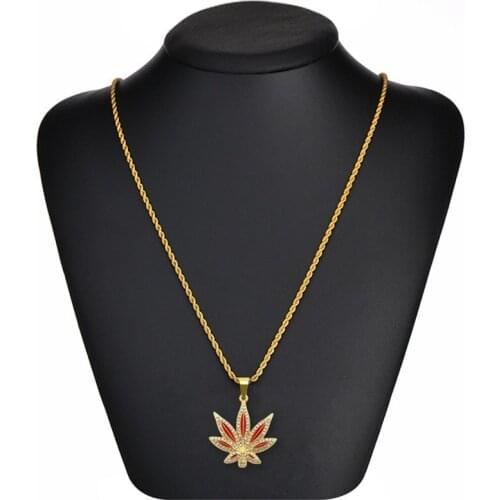 Rope Chain Necklace Twisted Chain Popular Leaf Rhinestone Rock Punk Hip Hop Necklace for Women Girls Men Boys