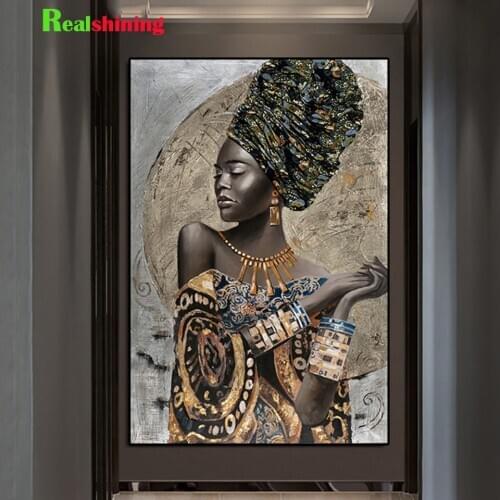 Black African Art Nude Woman Necklace Diamond Painting Cross Stitch Scandinavian Style Wall Art Picture for Living Room N1646