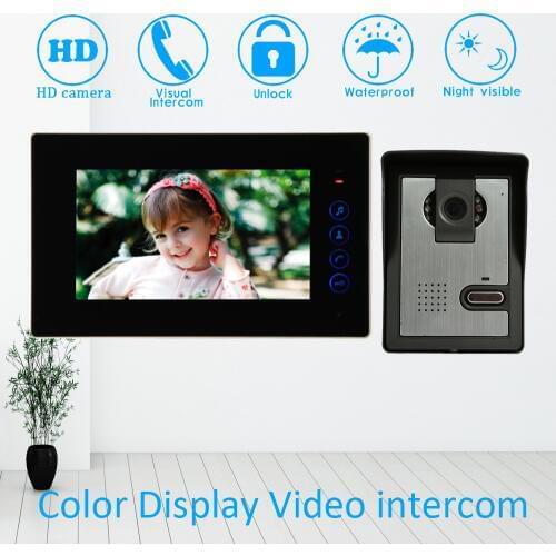 Black color like Glass Surface 7'' House Use Video Intercom System Door phone Digital intelligent Doorbell waterproof Unlock