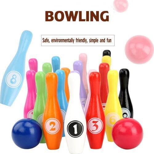 Wooden childrens early education cartoon digital bowling set childrens educational parent-child interactive toys outdoor sport