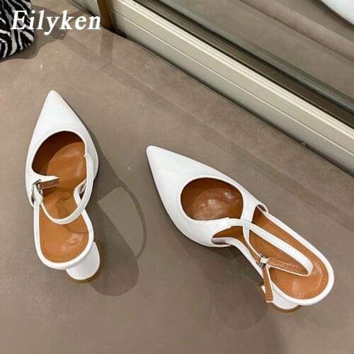Eilyken Fashion Strange High Heels Sandals Women Shallow Mouth Pointed Toe Buckle Strap Party Dress Shoes Pumps Mules Size 35-42