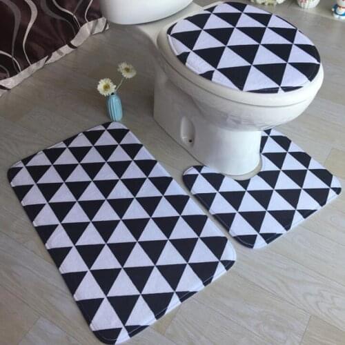 Flannel 3Pcs/Set 3D Print Non Slip WC Toilet Seat Cover Bathroom Pad Floor Mat Rug Carpet Pedestal Rug Lid Toilet Cove ZCL514