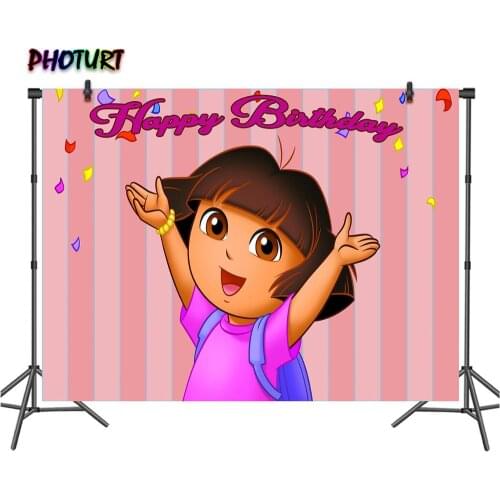 PHOTURT Dora Explorer Photography Backdrops Girl Birthday Party Background Pink Cartoon Character Vinyl Photo Studios Props