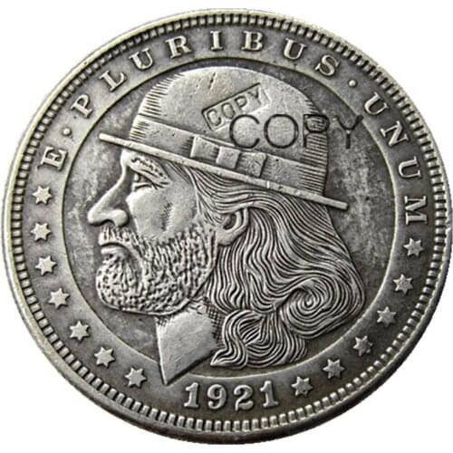 HB(83)US Hobo 1921 Morgan Dollar Old Man Hand Carved Creative Silver Plated Copy Coins