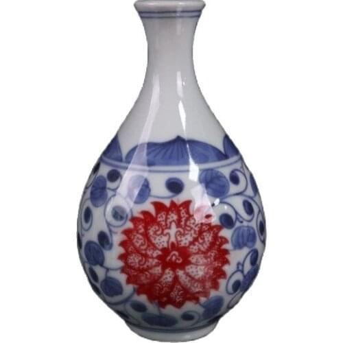 China Old Porcelain Blue And White Underglaze Red Lotus Vase