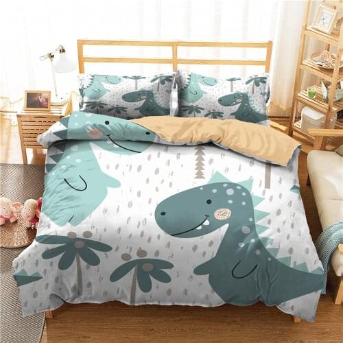 Cartoon Printed Comforter Bedding Set Dinosaur Duvet Cover Bedroom Clothes for Kids with Pillowcase Double Single Size Drop Ship