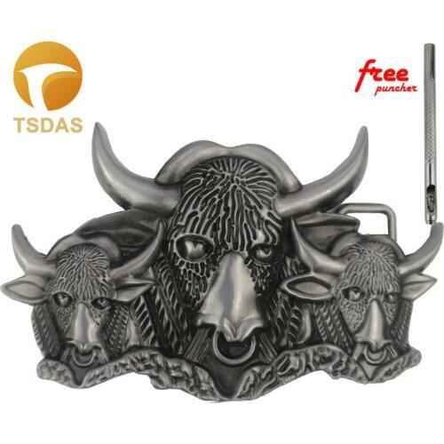 Cow Head Metal Silver Belt Buckles for Men Women Animal Western Belt Buckles with Leather Belt