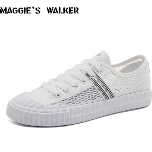 Maggies Walker Women Casual Canvas Shoes Platform Fashion Lacing Mesh Shoes Sweet Summer Outdoor Casual Shoes Size 35~40