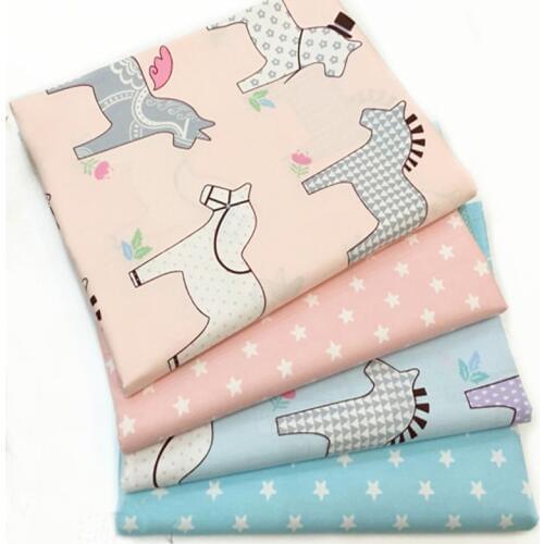 Cute Cartoon Pink & Blue Cartoon Horse & Fivestar Printed Cotton Fabric 50x160cm Bedding Quilting Clothing DIY fabric