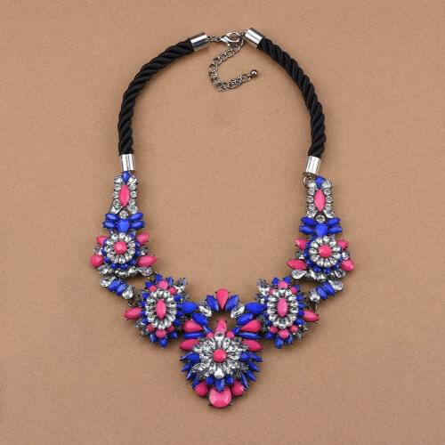 Fashion Choker Chain Shourouk Charm Crystal Necklace Vintage Neon Blue Rhinestone Bib Statement Necklaces & Pendants