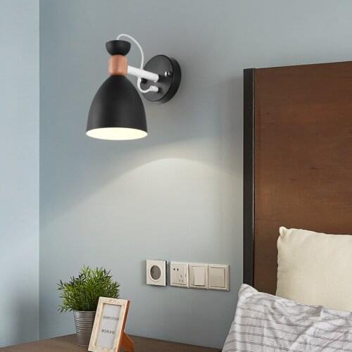 Nordic style wall lamp minimalist modern Ma Caron color child bedside lamp aisle lamp solid wood bedroom