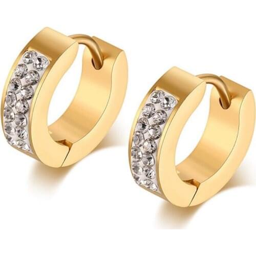 Stainless Steel Gold Zircon Stones Pave Women Delicate Hoop Earrings Jewelry Gift For Him