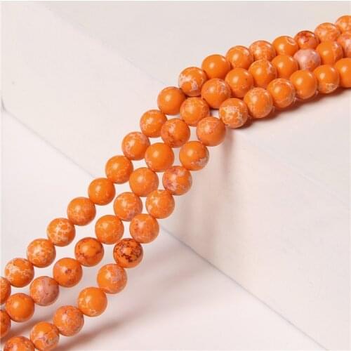 Orange Imperial Jaspe Beads 6 mm 8 mm 10 mm Wholesale Polished Sea Sediment Stone Strand Bead For DIY Making Jewelry Accessory