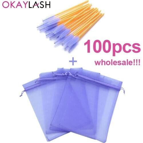 OKAYLASH wholesale colorful drawstring organza eyelash packaging bag mascara wands applicators bulk makeup lash packing baggie