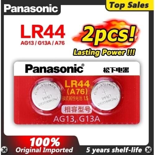 Panasonic 2pc 1.5V A76 AG13 G13A LR44 LR1154 357A SR44 100% Original Button Cell Battery lr44 Lithium Coin Batteries