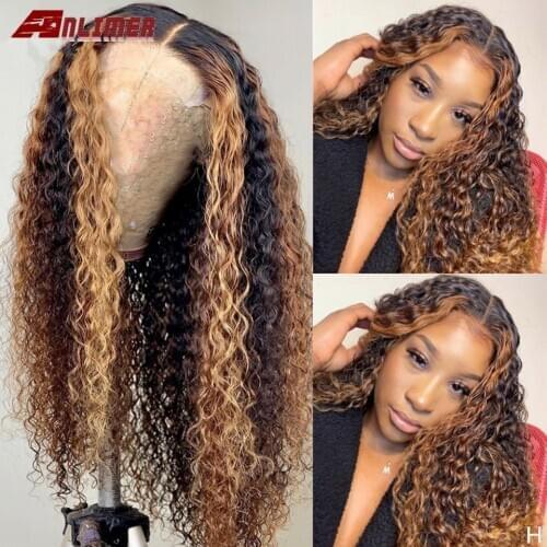 Highlight 13x6 Deep Part Lace Front Human Hair Wigs Honey Blonde Curly Wave Wig Brazilian Silk Base Ombre Brown Remy Pre Plucked