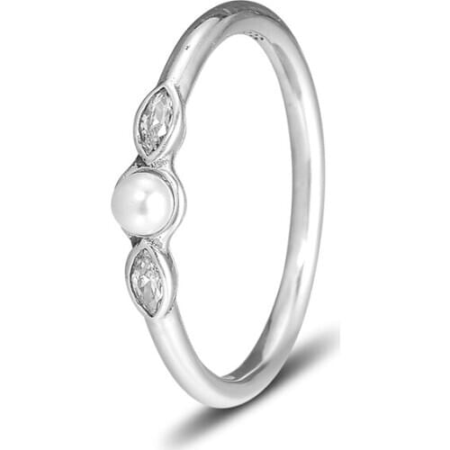 Petite Luminous Leaves Rings 100% 925 Sterling Silver Jewelry with White Pearl Free Shipping