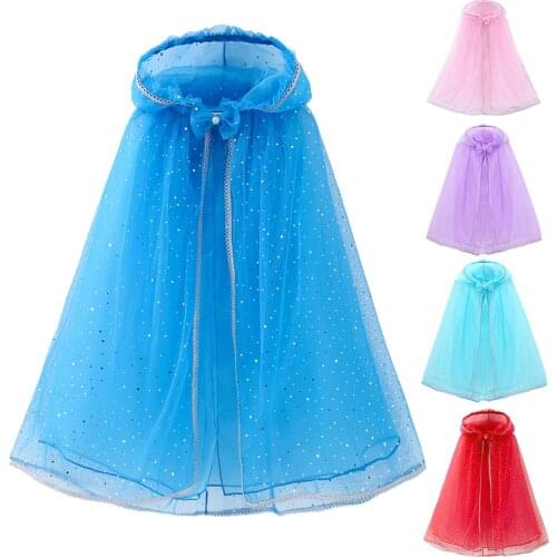 Girl Sequin Hooded Cloak Princess Snow Queen Matching Princess Dress Elsa Belle Cloak Halloween Costume Kids Christmas Mantle