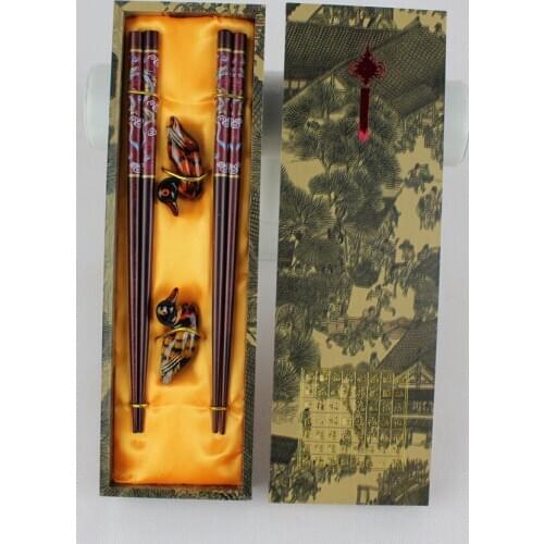 New 2pairs Chinese Handmade Vintage Wooden Chopsticks And Brackets Gift Set
