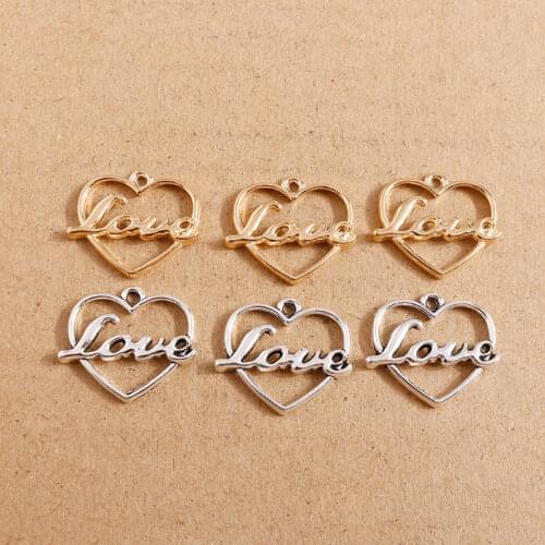 20pcs 12*13mm Charms Retro Silver Color Love Heart Leter Pendants for Necklaces Bracelets Earrings DIY Handmade Jewelry Making