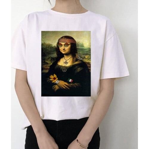 Spoof mona lisa casual womens t-shirt, short sleeve printed womens shirt cute streetwear harajuku