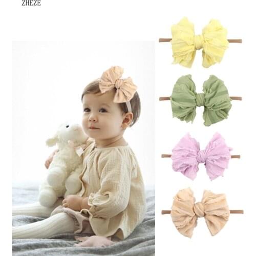 Trendy Fashion Cute 5" Tied Lotus Lace Hair Bow Baby Nylon Headband Handmade DIY Accessories Hairbands For Girl Headwear