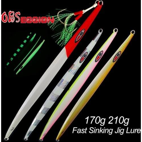 OBSESSION170g210g Saltwater Metal Lead Needle Shape Long Cast Fast Sinking Fall Bait Speed Jig Fishing Jig Lure With Assist Hook