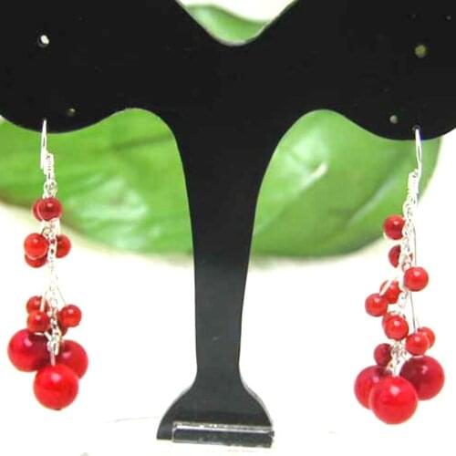 Qingmos Red Stone Earrings for Women with Round 3-6mm Natural Grape Red Coral Earring Grape Earring Jewelry Hook Dangle Earring