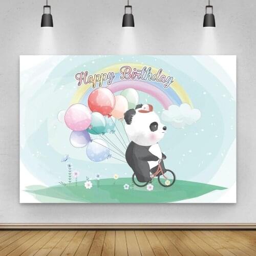 Rainbow Balloon Wild Animals Panda Cartoon Cake Portrait Photography Backdrops Photocall Birthday Party Background Studio Shoot