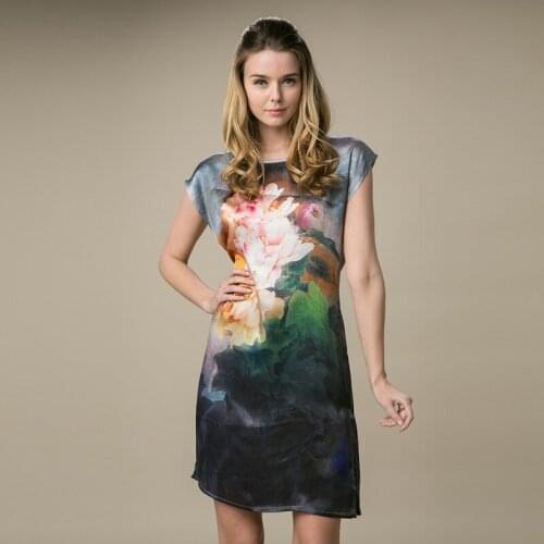 Grey Print Lutos Floral Silk Dresses Women Fashion 2021 Summer Long Casual Sexy Office Work Daily Dress Plus Size Slim A Line