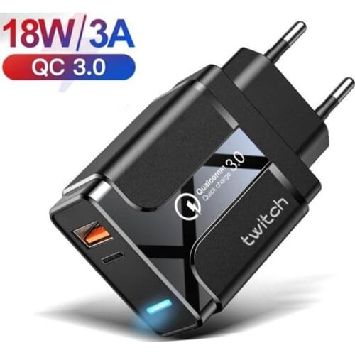 18W USB Fast Charger Phone Quick Charge For iPhone Xiaomi Samsung QC3.0 PD Fast Changing 2 Port Wall Travel Charger Adapter