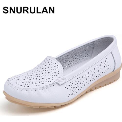 SNURULAN2018 Summer women flats shoes women genuine leather shoes woman cutout loafers slip on ballet flats ballerines flatsE158