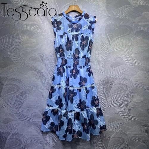 TESSCARA Women Luxury Embroidery Dress Festa Female High Quality Elegant Party Robe Femme Runway Vintage Designer Short Vestidos