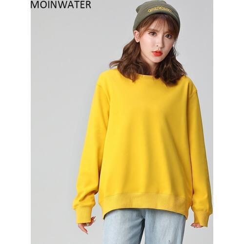 MOINWATER Brand New Women Casual Yellow Hoodies Female Cotton Hooded Sweatshirts Lady White Black Terry Hoodie Tops MH2004