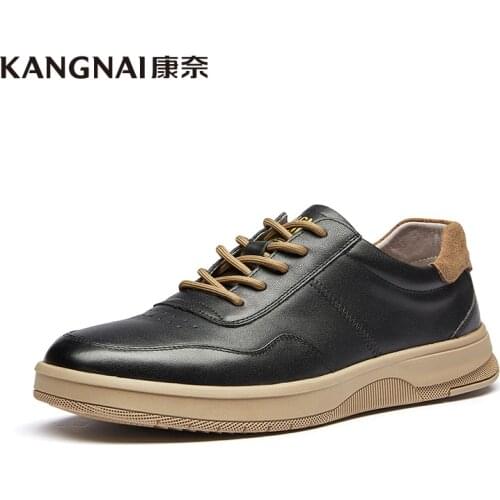KANGNAI Skateboarding Shoes Men Sneakers Cow Leather Flats Light Male Lace-Up Casual Shoes