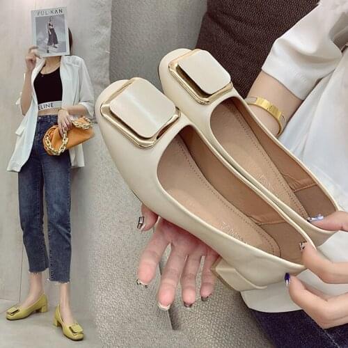 Women high heels Shoes Women Metal Square Buckle Fashion Square Toe Shoes For Women Soft Comfort