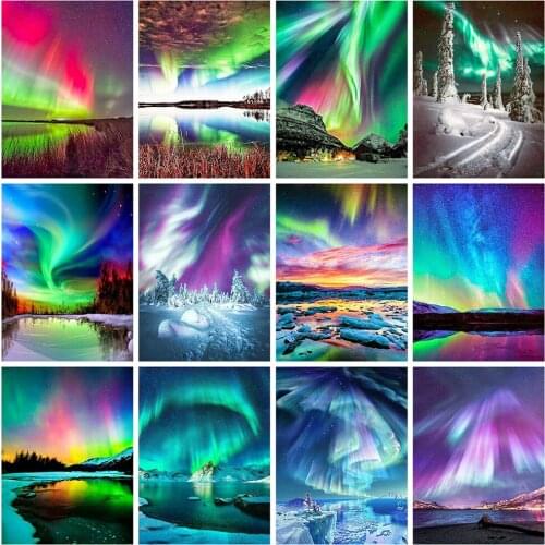 Poured Glue Full Drill 5D Diamond Painting Scenery Diamond Embroidery Aurora Cross Stitch Mosaic Rhinestone Art Home Decor