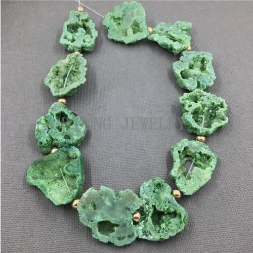 Freeform Green Titanium Crystal Druzy Geode Pendants Beads,Full Strand Flat Slab Beads For DIY Jewelry MY1001