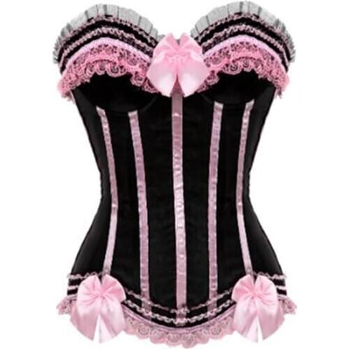 Women Overbust Corset Stripe Sexy Lace Up Boned Bustier Corset Lingeries Sexy Slimming Waist Trainer Cincher Body Shapers Corset