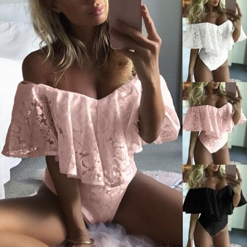 Womans Playsuit Lace Bodysuit Jumpsuits Romper Off Shoulder V Neck Body Top Beach Overalls 2021 Summer Sexy short femme été