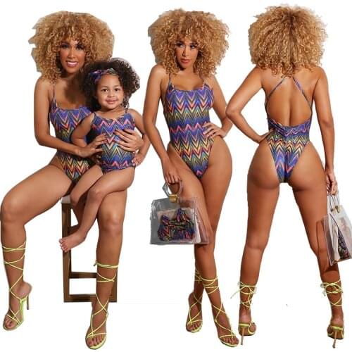Womens 2021 Summer New Wave Stripe Printed Swimsuit Parent Child Suit family swimwear sets kids clothes girls 3 to 4 years