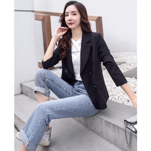 Pink Suit Jacket Female 2020 Spring Wild Casual Short Jacket Black Spring Coat Chic Double Breasted Women Outerwear r379