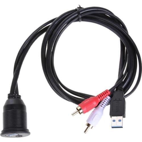 1 Meter /3 Feet USB 3.0 & 2 RCA Male to USB3.0 & 3.5mm Female Dashboard Panel Aux Extension Flush Mount Cable for Car Boat Truck