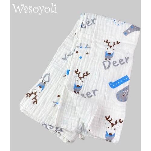 1 Piece Wasoyoli Baby Swaddles 70*140cm 6 Layers Infant Blankets 100% Seersucker Muslin Cotton Kids Soft Bath Hold Wraps