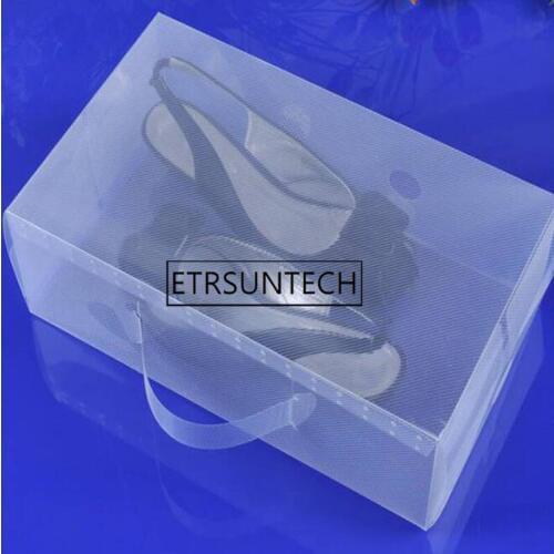 150pcs Plastic Shoe Box White Portable Shoes Case Holder With Handle Women Men Shoes Carrier Cases Gifts Boxes