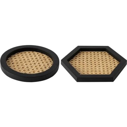 2 Pcs Wooden Handmade Ins Wind Rectangular Geometric Ornament Key Storage Tray-Round Black & Hexagonal Black