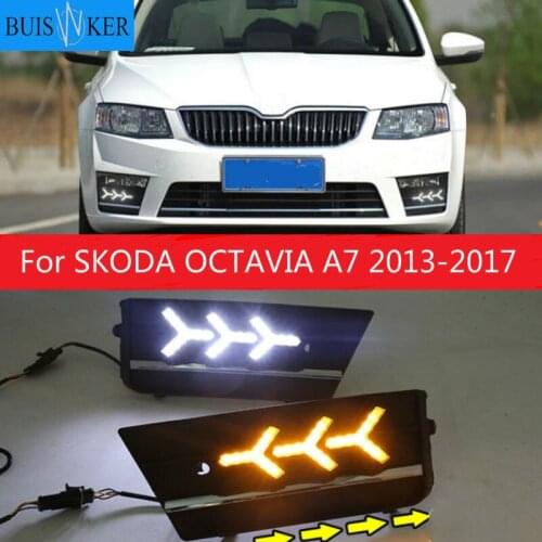 2PCS Waterproof style 12V LED Car for SKODA OCTAVAI A7 2013-2017 DRL Daytime running light with fog lamp hole